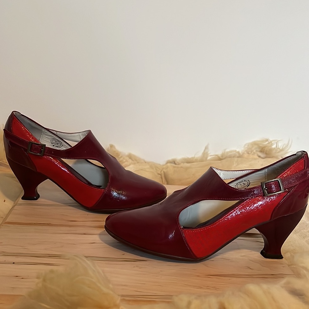 John Fluevog Red Patent Cutout Heels